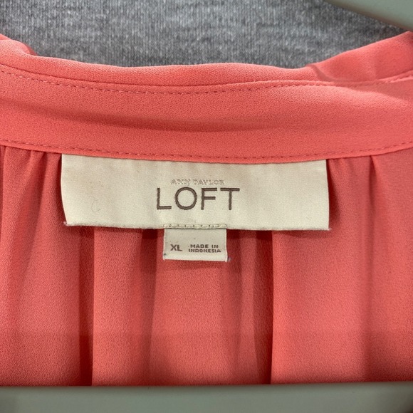 LOFT Women Coral Scallop Trim Sleeveless Button Up Blouse Shirt XL - Picture 3 of 7